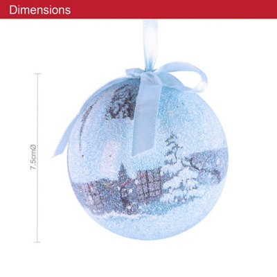 The Christmas Workshop 82780 Set of 14 Blue & White Snow Village Design Christmas Baubles