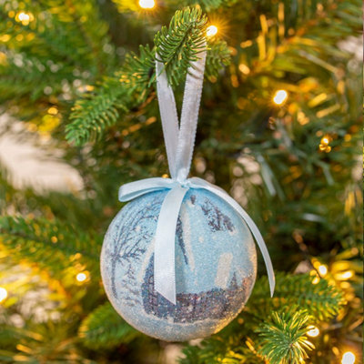 The Christmas Workshop 82780 Set of 14 Blue & White Snow Village Design Christmas Baubles - 5
