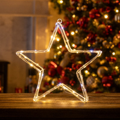 The Christmas Workshop Acrylic LED Christmas Star Light - Mixed LED Christmas Decorations - 6 Hour Timer - Battery Operated