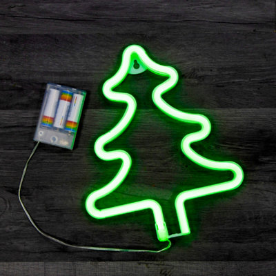 Christmas Tree LED Neon Sign - Battery/USB Powered Night Light For Holiday Home Decor