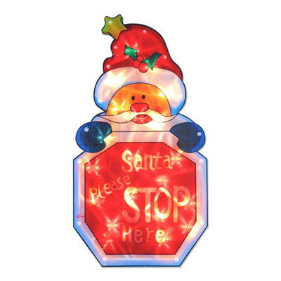 The Christmas Workshop LED 'Santa Stop Here' Window Sign | DIY at B&Q