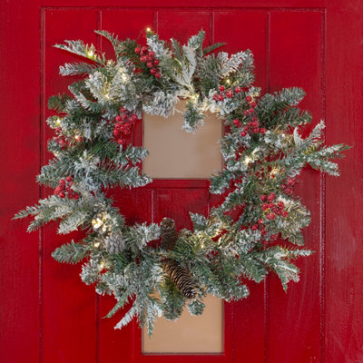 The Christmas Workshop Premium 60cm Pre-Lit Christmas Wreath / Indoor or Outdoor Use / 35 Warm White LED Lights Price Comparisons | Compare The Build