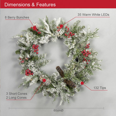 The Christmas Workshop Premium 60cm Pre-Lit Christmas Wreath - 3