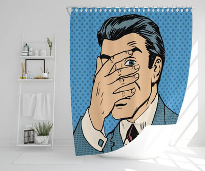 The confused man hide and seek game pop art comics retro style Halftone (Shower Curtain) / Default Title Price Comparisons | Compare The Build