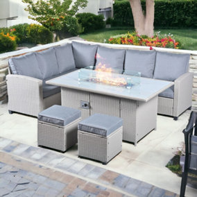 The Conwy 8 Seat Corner Gas Firepit Rattan Dining Set