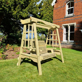 The Cottage Wooden Garden Swing - Sits 2, Wooden Garden Swinging Seat Hammock - L125 x W180 x H185 cm - Minimal Assembly Required