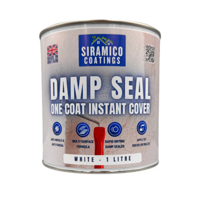 The DampSeal One Coat - 1 Litre - Matt white - Seals Damp And Mould Stains In One Coat By Brush Or Roller