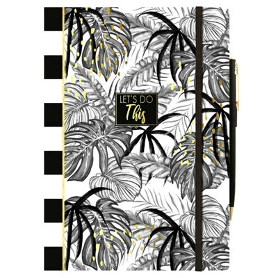 The Design Group Tropical Palm A5 Notebook & Pen White/Black/Gold (One ...
