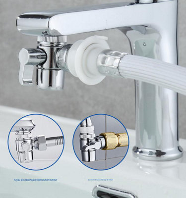 2-Way Shower Diverter Faucet Adapter – M22 Female Thread To 1/4 Inch RO Tubing, Alloy Body For Kitchen Or Bath