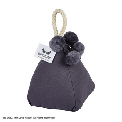 The Dove Factor Fabric Door Stop with PomPom - Grey