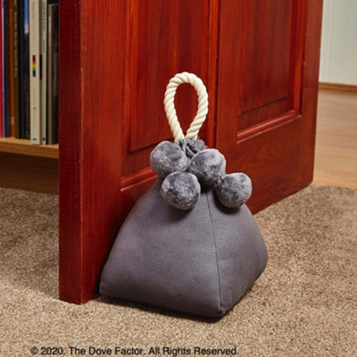 The Dove Factor Fabric Door Stop with PomPoms - Grey
