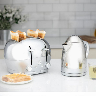 The Funky Appliance Company 1.7 Litre Kettle and 4 Slice Toaster Set Chrome