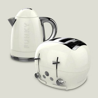 The Funky Appliance Company 1.7 Litre Kettle and 4 Slice Toaster Set Cream