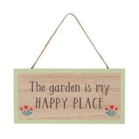 The Garden is my Happy Place Garden Hanging Sign. H10 x W20 cm