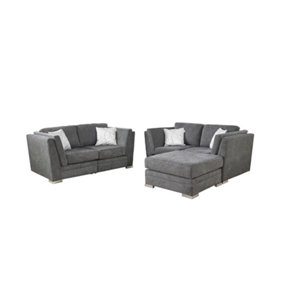 The Great British Sofa Company Charlotte 2 Seater and 2 Seater Dark Grey Sofas With Footstool