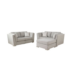 The Great British Sofa Company Charlotte 2 Seater and 2 Seater Light Grey Sofas With Footstool