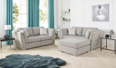The Great British Sofa Company Charlotte 2 Seater and 2 Seater Light Grey Sofas With Footstool