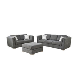 The Great British Sofa Company Charlotte 3 Seater and 2 Seater Dark Grey Sofas With Footstool