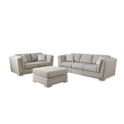 The Great British Sofa Company Charlotte 3 Seater and 2 Seater Light Grey Sofas With Footstool