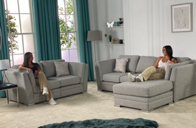 The Great British Sofa Company Charlotte 3 Seater and 2 Seater Light Grey Sofas With Footstool