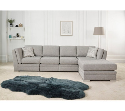 The Great British Sofa Company Charlotte 4 Seater Light Grey Sofa With Footstool