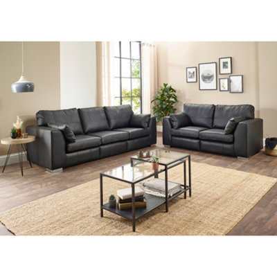 The Great British Sofa Company Verona Black Real Leather 3 & 2 Seater Sofas