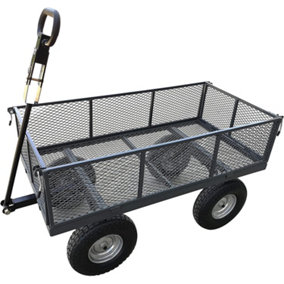 The Handy Deluxe Garden Trolley THDLGT Large Steel Garden Cart 400kg Capacity - Puncture Proof Wheels Removeable Sides & Tool Tray