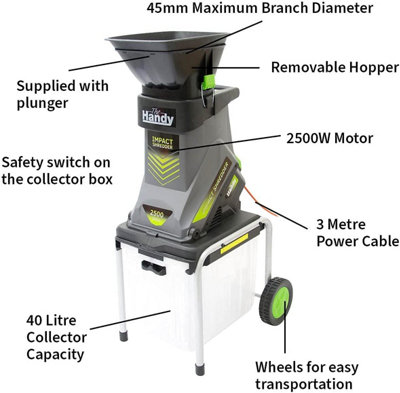 The Handy THISWB Electric Garden Shredder with 40L Collection Box for Woody Prunings and Soft Cuttings 2500W - 2 Year Warranty