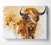 The Highland Cow Illustration Canvas Print Wall Art - Medium 20 x 32 Inches