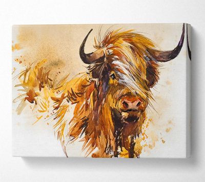 The Highland Cow Illustration Canvas Print Wall Art - Medium 20 x 32 Inches