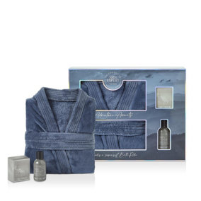 The Kind Edit Co. Skin Expert Vegan Bath Robe Gift Set Blue - 100g Soap + 100ml Shampoo + Bath Robe