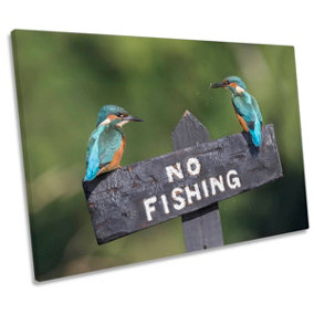 The Law Breakers Birds No Fishing CANVAS WALL ART Print Picture (H)30cm x (W)46cm