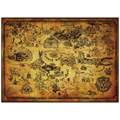 The Legend Of Zelda Hyrule Map Print Brown/White/Black (40cm x 30cm)