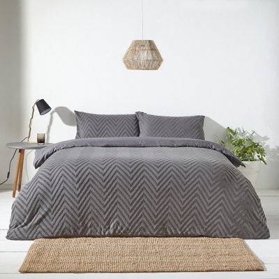 The Linen Yard Chevron Tuft Single Duvet Cover Set, Cotton, Charcoal