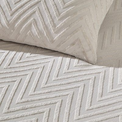 The Linen Yard Chevron Tuft Single Duvet Cover Set, Cotton, Stone