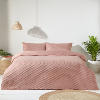 The Linen Yard Polka Tuft King Duvet Cover Set, Cotton, Blush