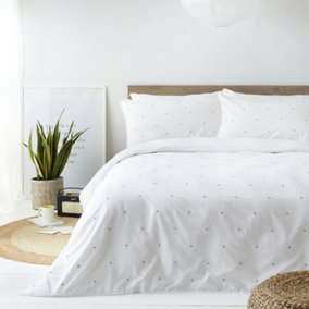 The Linen Yard Strand Double Duvet Cover Set, Cotton, White/Grey