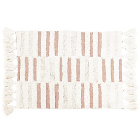 The Linen Yard Tassel Stitch Herringbone Tufted Cotton Anti-Slip Bath Mat
