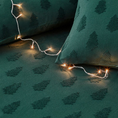 The Linen Yard Tufted Tree Double Duvet Cover Set, Cotton, Pine Green