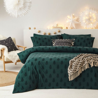 The Linen Yard Tufted Tree Festive 100% Cotton Duvet Cover Set