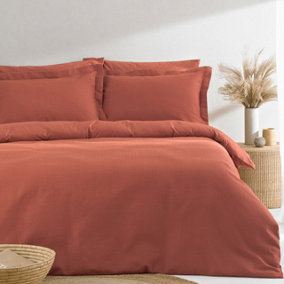 The Linen Yard Waffle Double Duvet Cover Set, Cotton, Red Clay