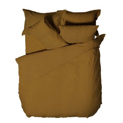 The Linen Yard Waffle King Duvet Cover Set, Cotton, Ginger