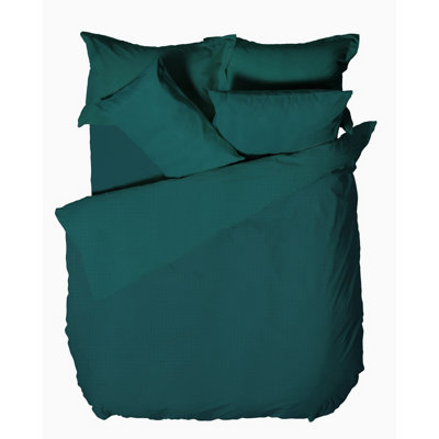 The Linen Yard Waffle King Duvet Cover Set, Cotton, Teal
