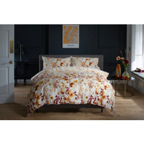 The Lyndon Company Watercolour Floral 180 Thread Count Soft Cotton Digital Printed Reversible Duvet Cover Set Terracotta