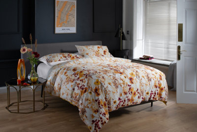 The Lyndon Company Watercolour Floral 180 Thread Count Soft Cotton Digital Printed Reversible Duvet Cover Set Terracotta