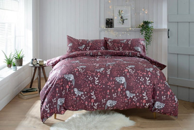 The Lyndon Company Woodland Toadstool 200 Thread Brushed Count Cotton Rich Reversible Duvet Cover Set Pulm/Gray