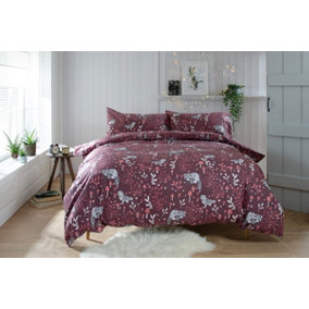 The Lyndon Company Woodland Toadstool 200 Thread Brushed Count Cotton Rich Reversible Duvet Cover Set Pulm/Gray