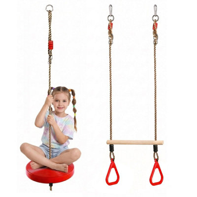 The Magic Toy Shop 2-in-1 Button Swing Set and Trapeze Bar with Rings ...
