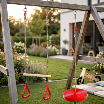 The Magic Toy Shop 2-in-1 Button Swing Set and Trapeze Bar with Rings ...