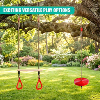 The Magic Toy Shop 2-in-1 Button Swing Set and Trapeze Bar with Rings ...